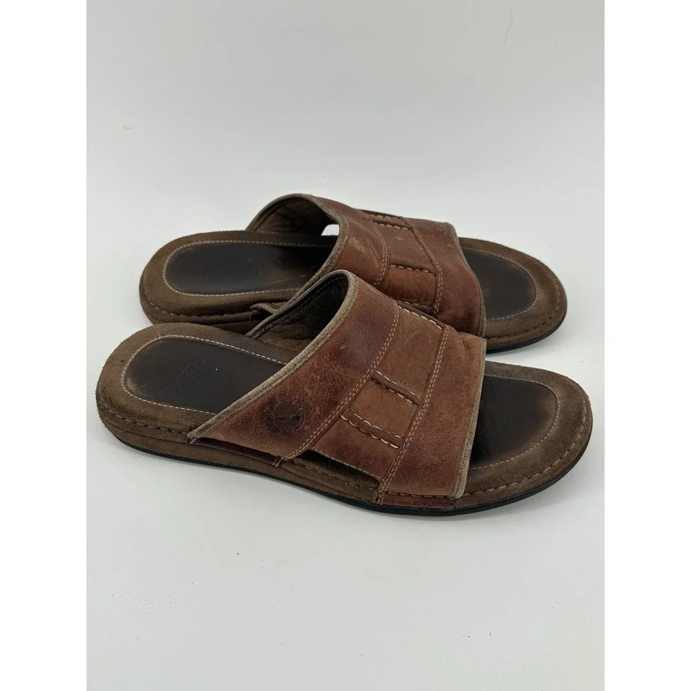 Timberland Mens Brown Leather Slide Sandals Contrast Stitching 53083 Size 10M